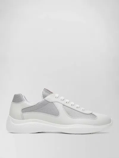 Prada Two-material Leather And Tech Fabric Sneaker In Gray