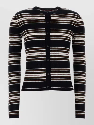 Mm Studio Piombo Cardigan Silk Blend Striped Knit In Multi