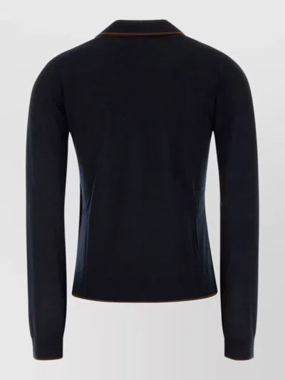 Mm Studio Silk Blend Targo Cardigan Collared Contrast Trim In Blue