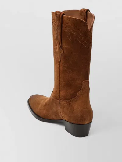 Paris Texas Mid Calf Suede Boots Pull Tabs Western