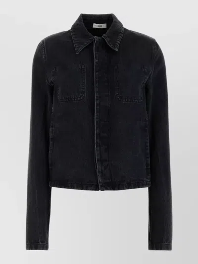 Rier Denim Jacket Collared Design Front Pockets In Black