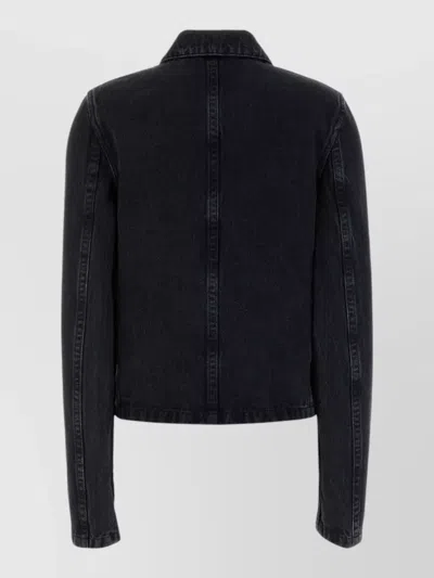 Rier Denim Jacket Collared Design Front Pockets In Black