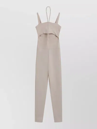 Live The Process Full Length Jumpsuit Elastic Waist Spaghetti Straps In Brown
