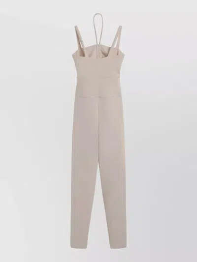 Live The Process Full Length Jumpsuit Elastic Waist Spaghetti Straps In Brown
