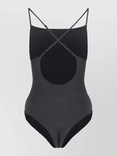 Live The Process Ribbed Beach Body Suit Cross Back Straps In Black