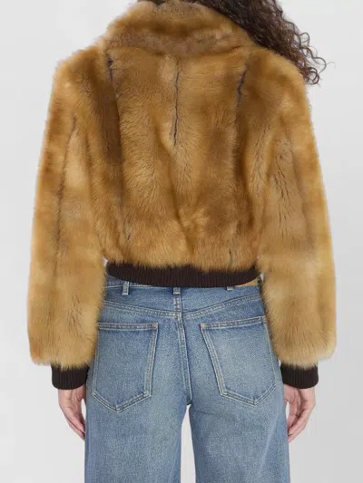 Saint Laurent Shearling Bomber Jacket Cropped Fur Texture In Brown