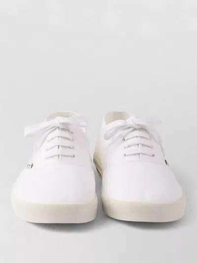 Prada Drill Fabric Low Top Lace Up Sneakers In White