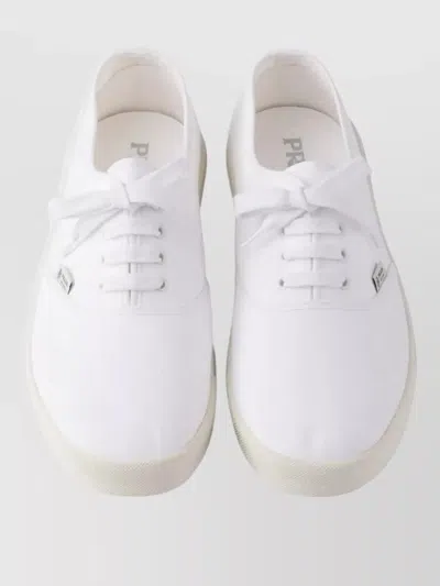 Prada Drill Fabric Low Top Lace Up Sneakers In White