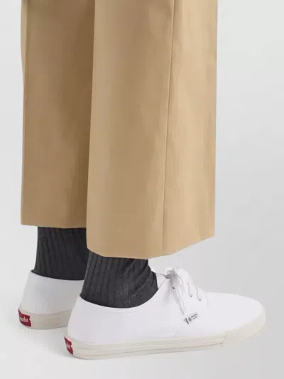 Prada Drill Fabric Low Top Lace Up Sneakers In White