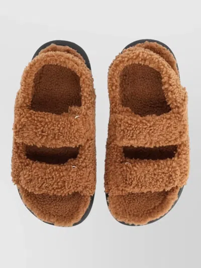 Moon Boot Shearling Double Strap Flat Sole Sandals In Brown