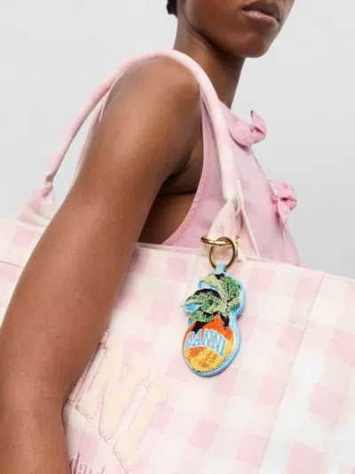 Ganni Apple Keyring Checkered Pattern Embroidered Design