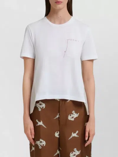 Marni Cotton T Shirt Logo Embroidery Chest Pocket In White
