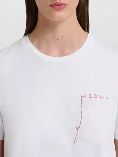 Marni Cotton T Shirt Logo Embroidery Chest Pocket In White