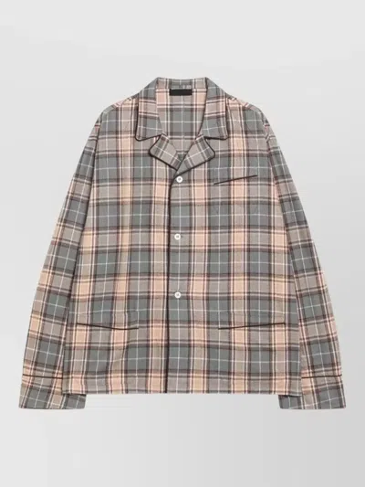 Prada Long Sleeve Shirt Chest Pocket Plaid In Multi