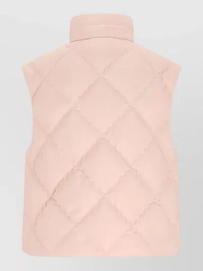 Moncler Biois Down Gilet Stand Collar Zigzag Quilted Technical Fabric In Pink