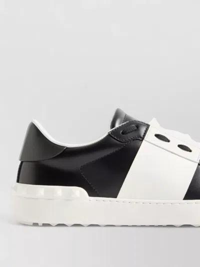 Valentino Garavani Open Leather Sneakers With Contrast Band And Stud Details Shoes In Black