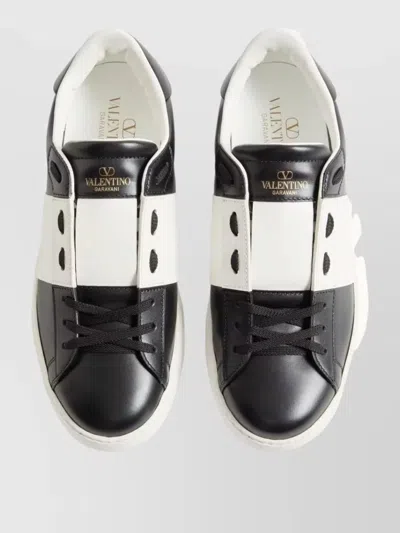 Valentino Garavani Open Leather Sneakers With Contrast Band And Stud Details Shoes In Black