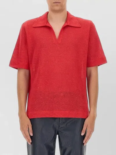 Séfr Textured Open Collar Regular Fit Shirt In Brown