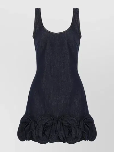Self-portrait Floral Dress Mini Length Scoop Neckline Sleeveless In Blue