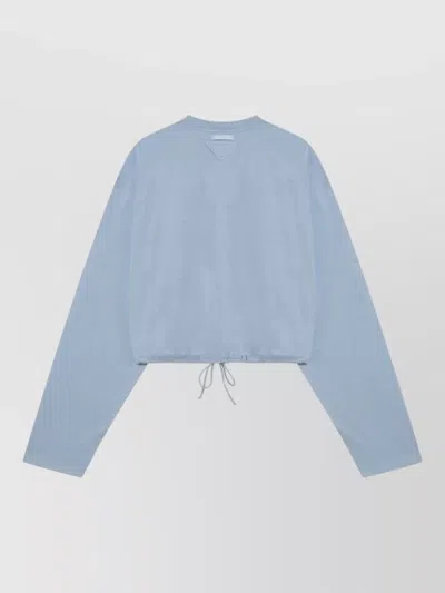Prada Crew Neck Cropped Top Drawstring Hem In Blue