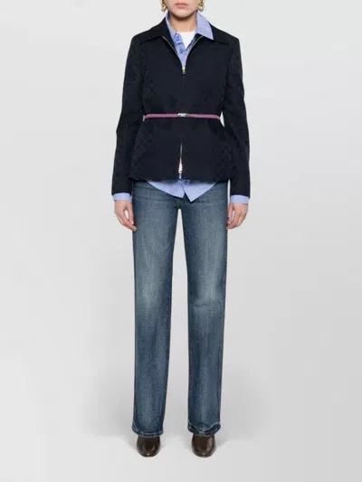 Gucci Checkered Jacket Collared Neck Front Pockets In Blue