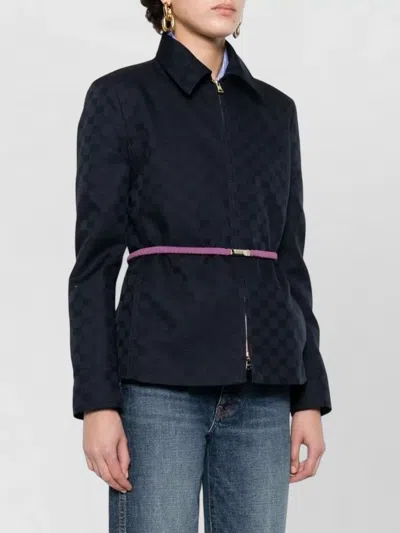 Gucci Checkered Jacket Collared Neck Front Pockets In Blue