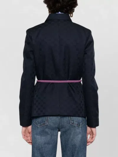 Gucci Checkered Jacket Collared Neck Front Pockets In Blue