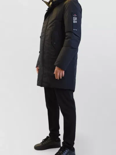 Peuterey Long Hooded Jacket Arm Patch Side Pockets In Black
