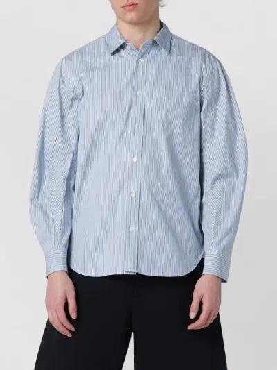 Sacai Mens Shirt Button Down Collar Stripes In Blue