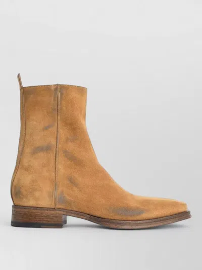 Acne Studios Suede Boots Pull Tab Round Toe In Brown