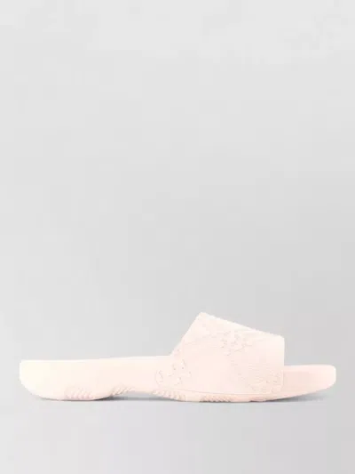 Burberry Embossed Pattern Slides Flat Sole Open Toe In Pink