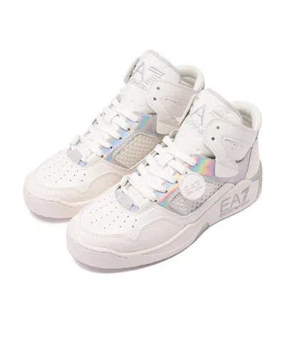 Ea7 Iridescent-effect High-top Sneakers In White