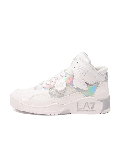Ea7 Iridescent-effect High-top Sneakers In White