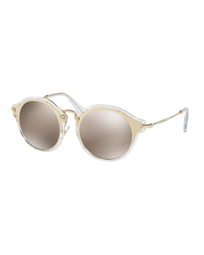 Miu Miu Trimmed Mirrored Round Sunglasses In Gold/gold Mirror