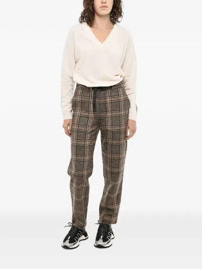 Woolrich Checked Wool-blend Trousers In Brown