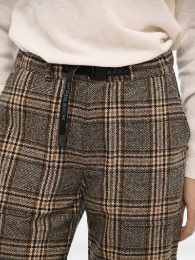 Woolrich Checked Wool-blend Trousers In Brown
