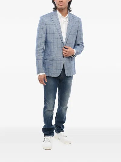 Corneliani Checked Single-breasted Blazer In Blue