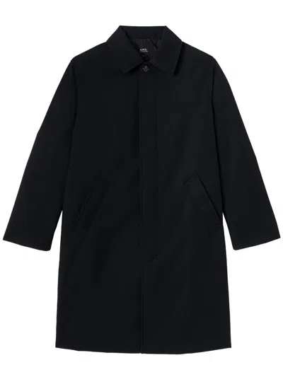 A.p.c. Wool Mac Coat Below Knee Length In Blu