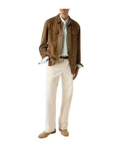 Canali Solid Suede Overshirt In Brown
