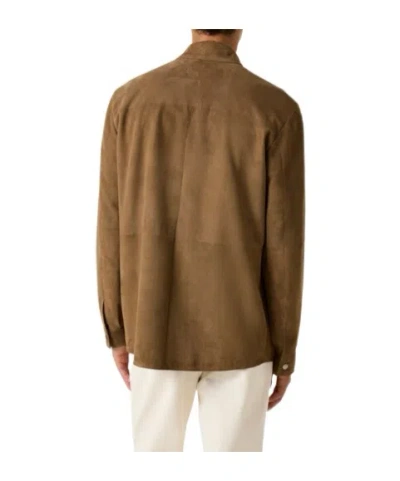 Canali Solid Suede Overshirt In Brown
