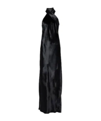 Galvan Pandora Halterneck Satin Gown In Black