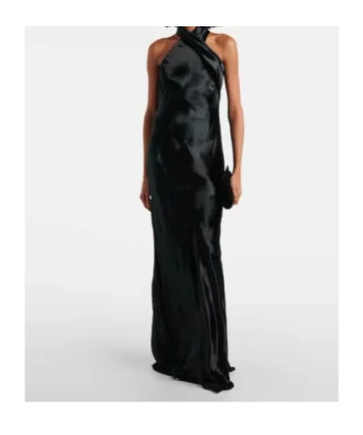 Galvan Pandora Halterneck Satin Gown In Black