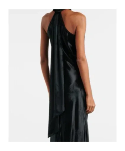 Galvan Pandora Halterneck Satin Gown In Black