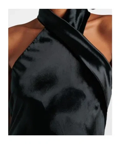 Galvan Pandora Halterneck Satin Gown In Black