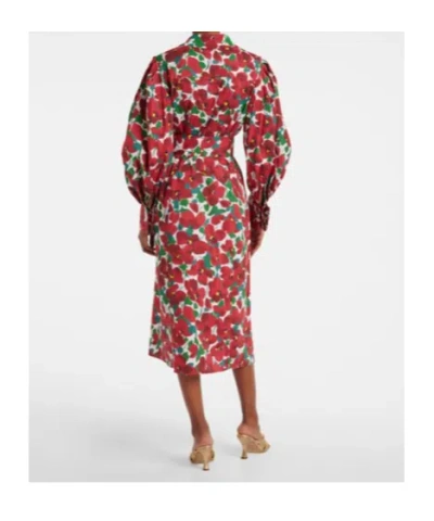 Carolina Herrera Belted Floral-print Cotton-blend Poplin Midi Shirt Dress In Red