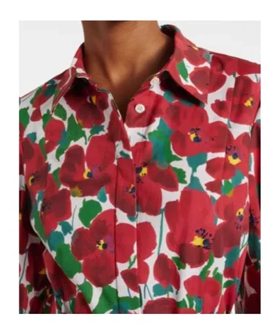 Carolina Herrera Belted Floral-print Cotton-blend Poplin Midi Shirt Dress In Red