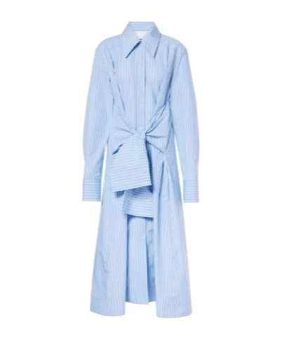 Jil Sander Pinstripe Cotton Shirt Dress In Blue