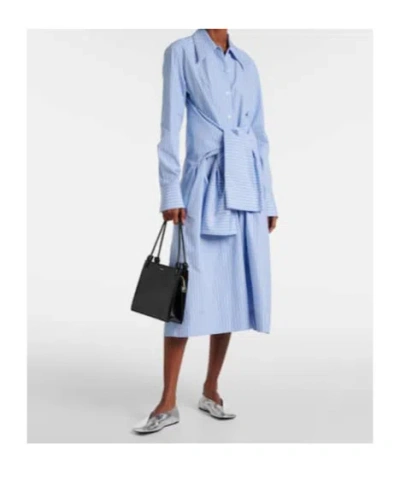 Jil Sander Pinstripe Cotton Shirt Dress In Blue