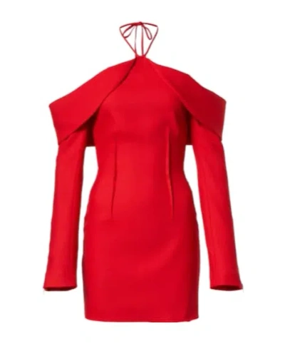 David Koma Wool-blend Minidress In Red