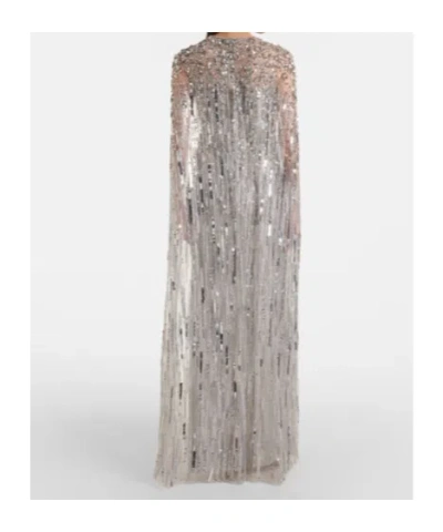 Jenny Packham Ruby Caped Sequined Gown In Gray